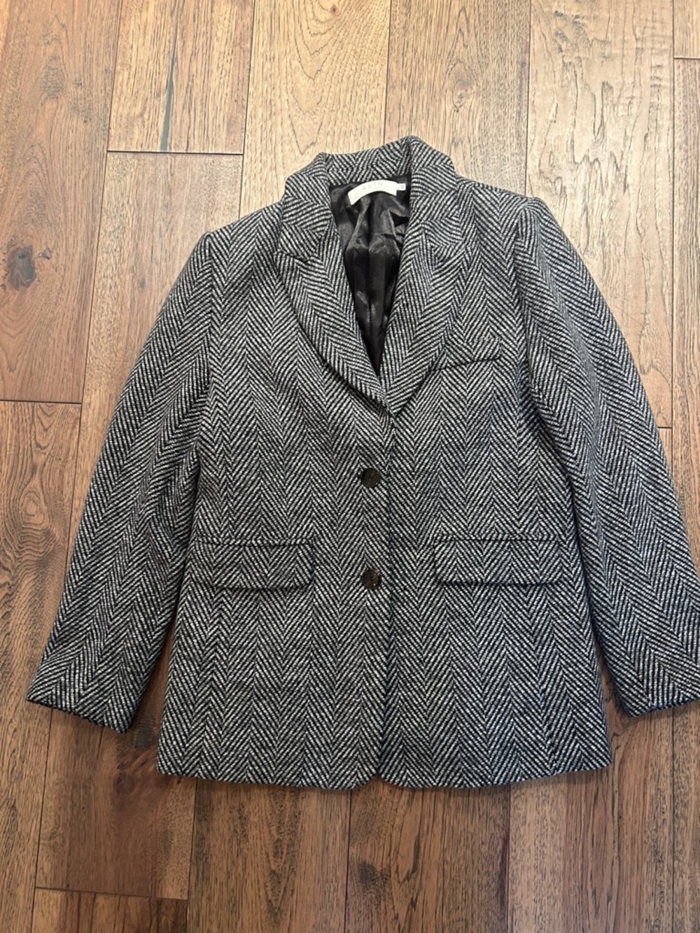Astr Herringbone Notch-Lapel Blazer Jacket - Black & White